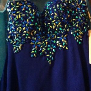 Royal Blue Beaded Bodice Prom Dress